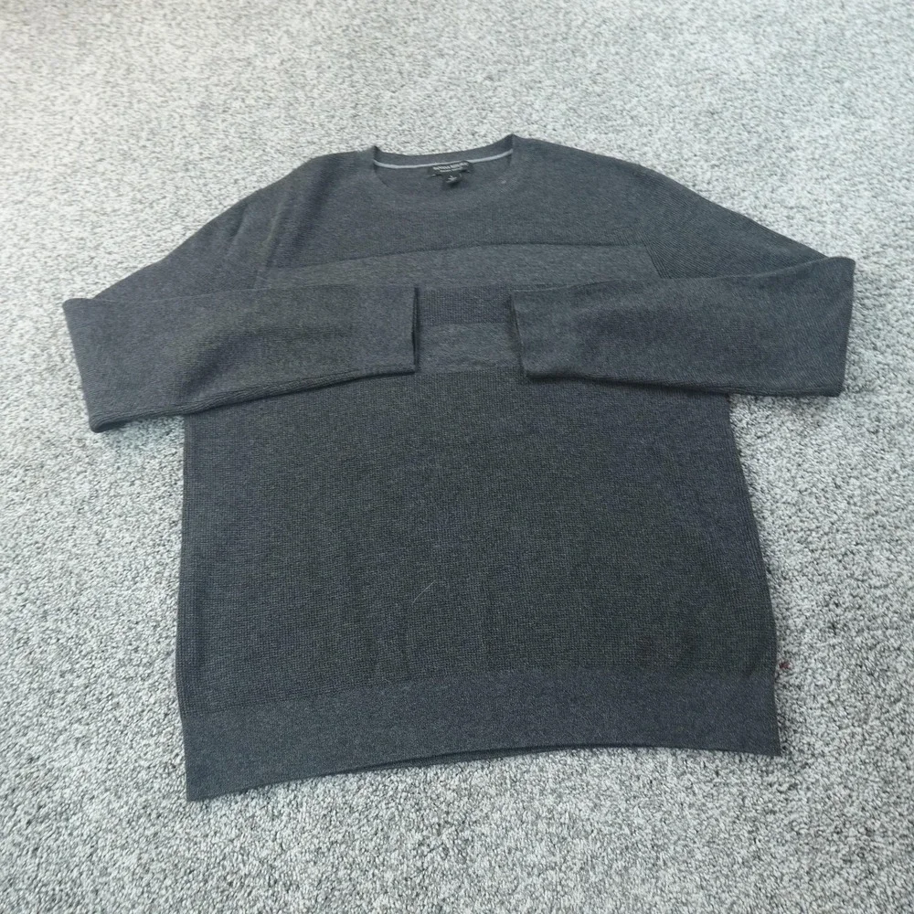 Banana Republic Sweater Mens L Gray Waffle Knit Thermal Pullover Crewneck Casual